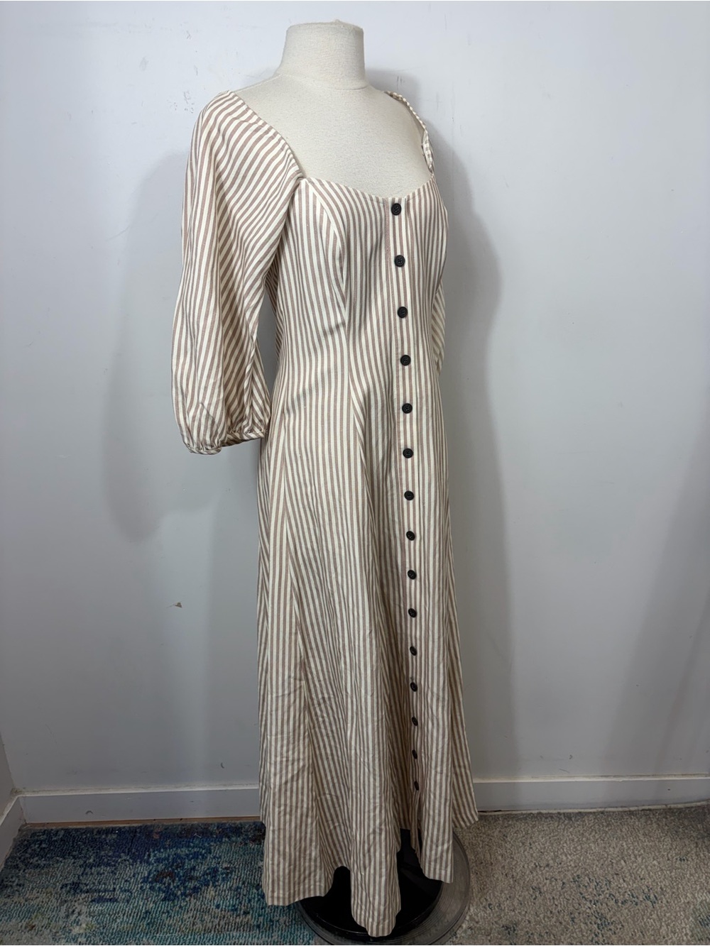 Mara Hoffman Striped Linen Blend Puff Sleeve Maxi Dress Size 2 - Picture 3 of 11